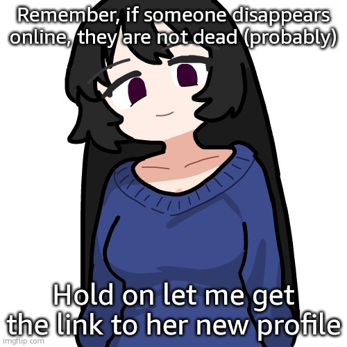 masq | Remember, if someone disappears online, they are not dead (probably); Hold on let me get the link to her new profile | image tagged in 3 | made w/ Imgflip meme maker