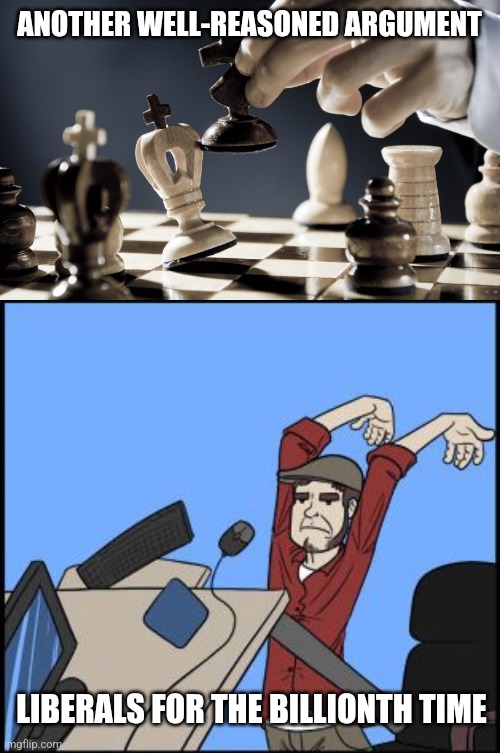 ANOTHER WELL-REASONED ARGUMENT LIBERALS FOR THE BILLIONTH TIME | image tagged in checkmate,table flippin | made w/ Imgflip meme maker