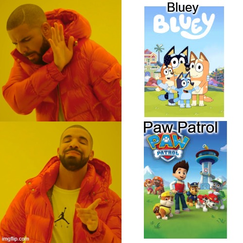 Drake Hotline Bling Meme | Bluey; Paw Patrol | image tagged in memes,drake hotline bling | made w/ Imgflip meme maker