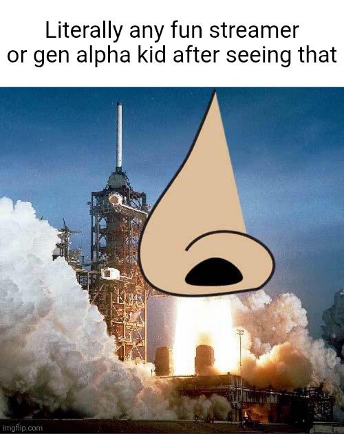 Nose rocket | Literally any fun streamer or gen alpha kid after seeing that | image tagged in nose rocket | made w/ Imgflip meme maker