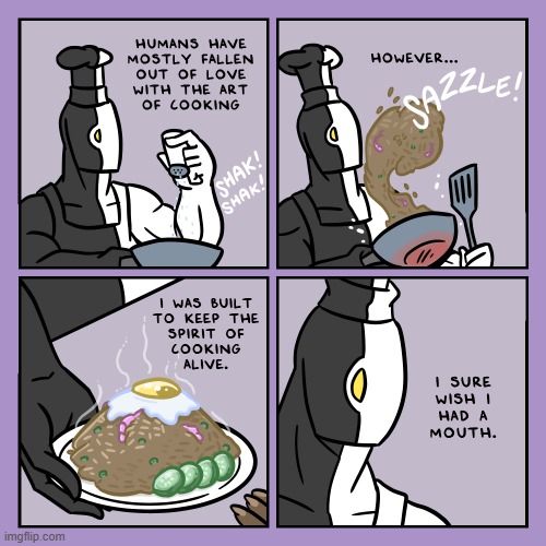 image tagged in stars,robot,cooking,shrimp,fried rice,yum | made w/ Imgflip meme maker