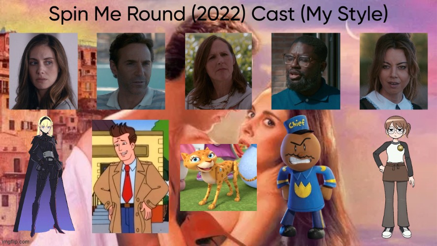 Spin Me Round (2022) Cast (My Style) | image tagged in spin me round 2022 cast my style,meme,memes,spoof cast,spin me round,characters | made w/ Imgflip meme maker