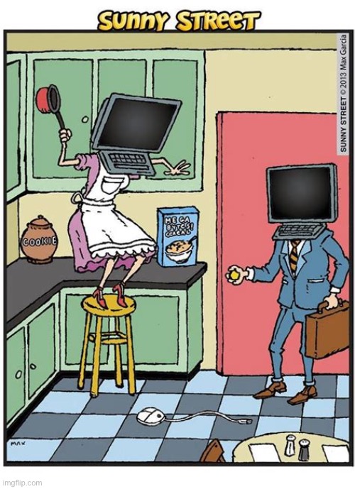 Eek! A mouse! | image tagged in comics,sunny street,housewife,mouse,scared,computers | made w/ Imgflip meme maker