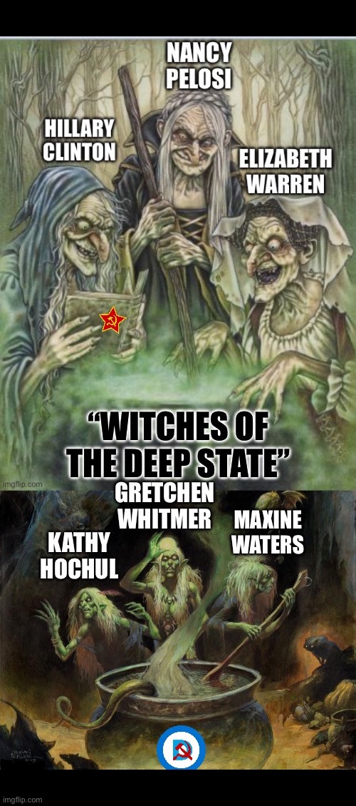 A veritable six-pack of Demonrat hags… | image tagged in political meme,6 witches,hags,deep state,demonrats,horrid | made w/ Imgflip meme maker