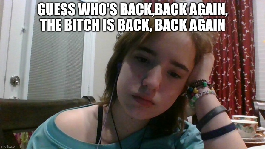 TS so cringe...I'm sorry | GUESS WHO'S BACK,BACK AGAIN, THE BITCH IS BACK, BACK AGAIN | made w/ Imgflip meme maker