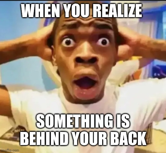Don't look, just listen to me, just listen, ok. | WHEN YOU REALIZE; SOMETHING IS BEHIND YOUR BACK | image tagged in surprised black guy | made w/ Imgflip meme maker