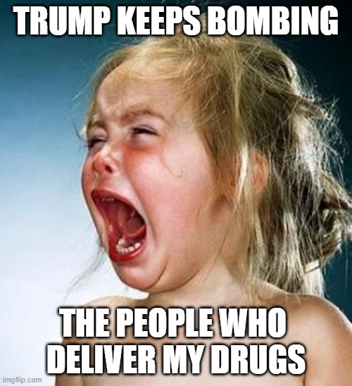 Trump Keeps Bombing the People Who Deliver My Drugs | TRUMP KEEPS BOMBING; THE PEOPLE WHO 
DELIVER MY DRUGS | image tagged in internet tantrum | made w/ Imgflip meme maker