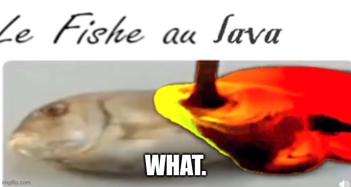 Le Fishe au lava | WHAT. | image tagged in le fishe au lava | made w/ Imgflip meme maker
