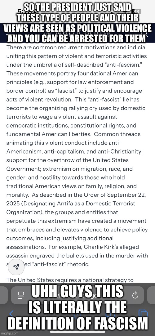 Chat we cooked | SO THE PRESIDENT JUST SAID THESE TYPE OF PEOPLE AND THEIR VIEWS ARE SEEN AS POLITICAL VIOLENCE AND YOU CAN BE ARRESTED FOR THEM; UHH GUYS THIS IS LITERALLY THE DEFINITION OF FASCISM | image tagged in america,lord save us | made w/ Imgflip meme maker