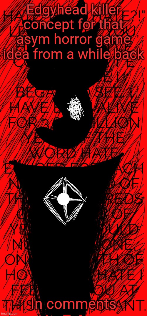Ask me any other questions if you have any I guess | Edgyhead killer concept for that asym horror game idea from a while back; In comments | image tagged in edgyhead hate | made w/ Imgflip meme maker