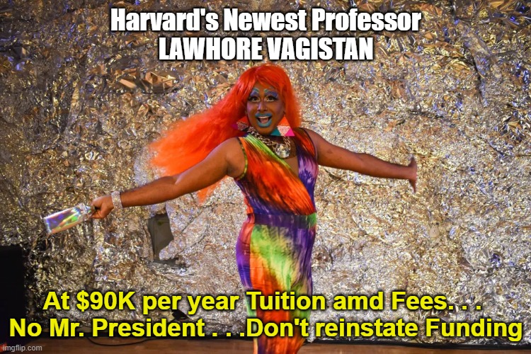 LAWHORE VAGISTAN | Harvard's Newest Professor
LAWHORE VAGISTAN; At $90K per year Tuition amd Fees. . . 
No Mr. President . . .Don't reinstate Funding | image tagged in lawhore vagistan | made w/ Imgflip meme maker