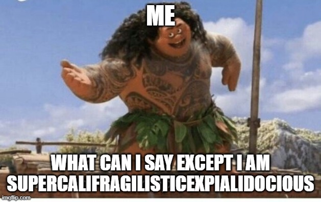 Moana maui what can I say except blank | ME; WHAT CAN I SAY EXCEPT I AM SUPERCALIFRAGILISTICEXPIALIDOCIOUS | image tagged in moana maui what can i say except blank | made w/ Imgflip meme maker