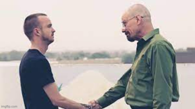 Walter White and Jesse pinkman Shake the hands | image tagged in walter white and jesse pinkman shake the hands | made w/ Imgflip meme maker