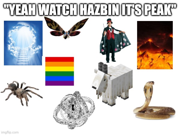 "YEAH WATCH HAZBIN IT'S PEAK" | made w/ Imgflip meme maker