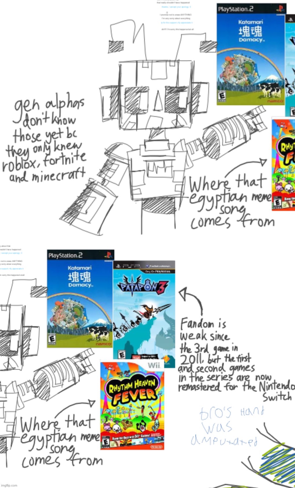 they only knew roblox and minecraft existed but not katamari and rhythm heaven | made w/ Imgflip meme maker