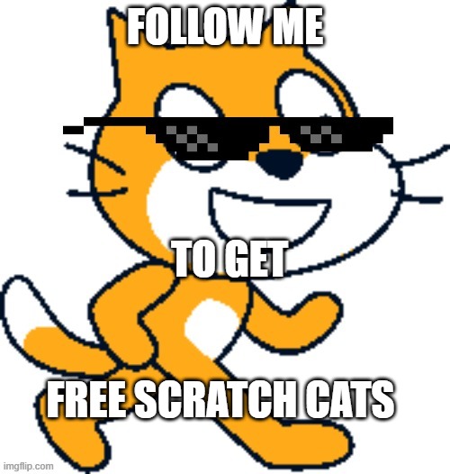 Scratch Cat banner | FOLLOW ME; TO GET; FREE SCRATCH CATS | image tagged in mlg scratch cat | made w/ Imgflip meme maker