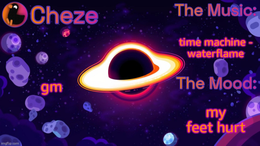 Cheze Black Hole Temp | time machine -
waterflame; gm; my feet hurt | image tagged in cheze black hole temp | made w/ Imgflip meme maker