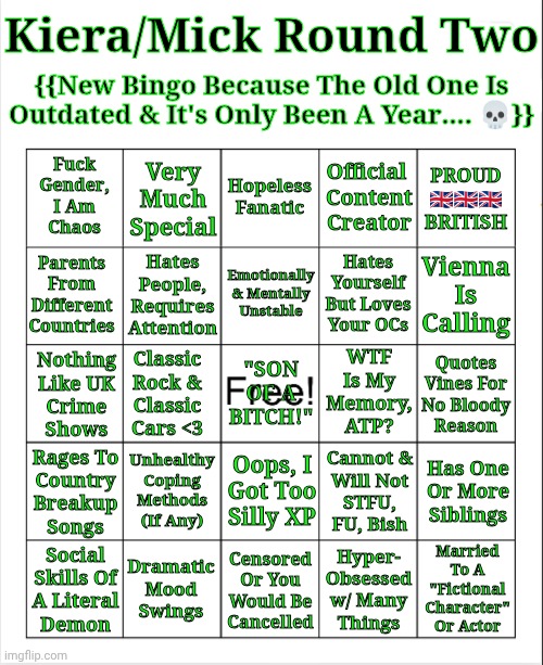 Kiera/Mick Bingo Round 2 Blank Meme Template