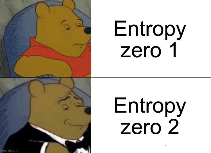 Entropy Zero | Entropy zero 1; Entropy zero 2 | image tagged in memes,tuxedo winnie the pooh | made w/ Imgflip meme maker