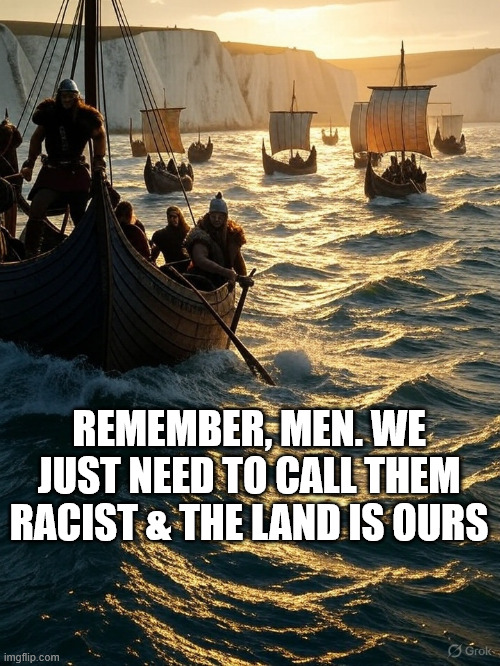 The Viking Invasion | REMEMBER, MEN. WE JUST NEED TO CALL THEM RACIST & THE LAND IS OURS | image tagged in vikings,racist,anti-semite and a racist,invasion,islam | made w/ Imgflip meme maker