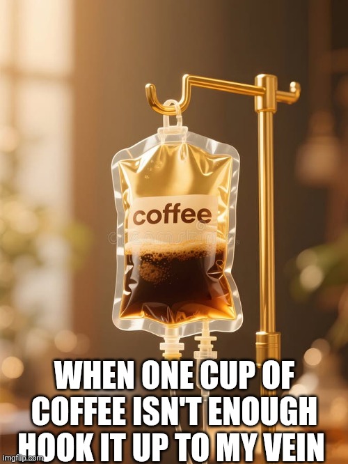 When One Cup Of Coffee Isn't Enough | WHEN ONE CUP OF COFFEE ISN'T ENOUGH HOOK IT UP TO MY VEIN | image tagged in chrisjoines1 | made w/ Imgflip meme maker