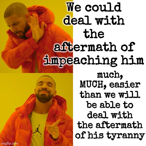 If ALL 280,000,000 Of Us Called, Texted, Emailed & Commented On ALL Their Social Media OUR Government Would Have To LISTEN | We could deal with the aftermath of impeaching him; much, MUCH, easier than we will be able to deal with the aftermath of his tyranny | image tagged in memes,drake hotline bling,impeach trump,trump impeachment,lock him up,mental illness | made w/ Imgflip meme maker