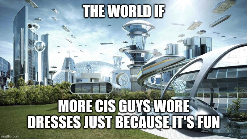 The future world if | THE WORLD IF; MORE CIS GUYS WORE DRESSES JUST BECAUSE IT'S FUN | image tagged in the future world if | made w/ Imgflip meme maker