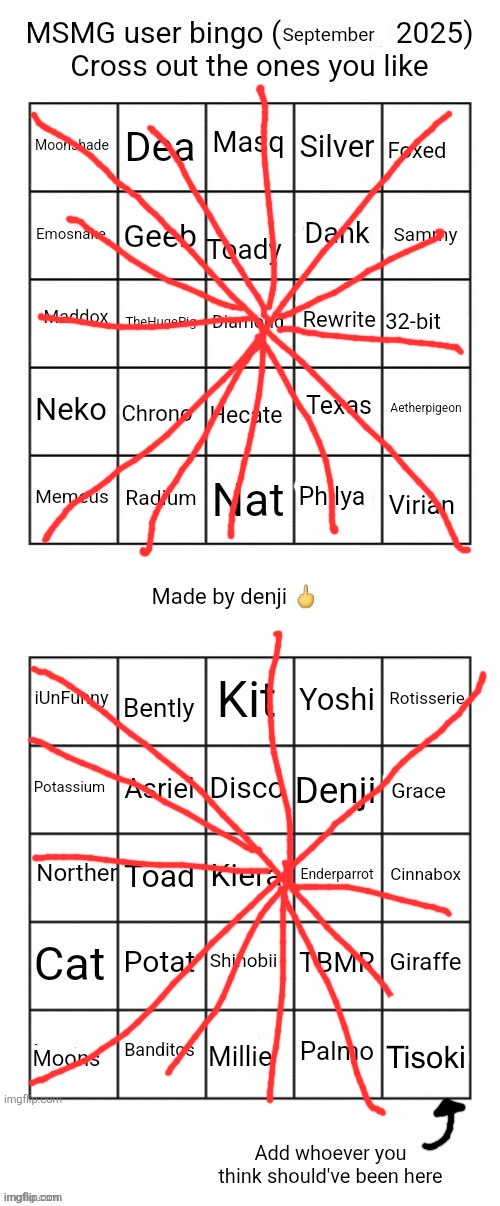 MSMG user bingo (September 2025) cross the one you like | Tisoki | image tagged in msmg user bingo september 2025 cross the one you like | made w/ Imgflip meme maker