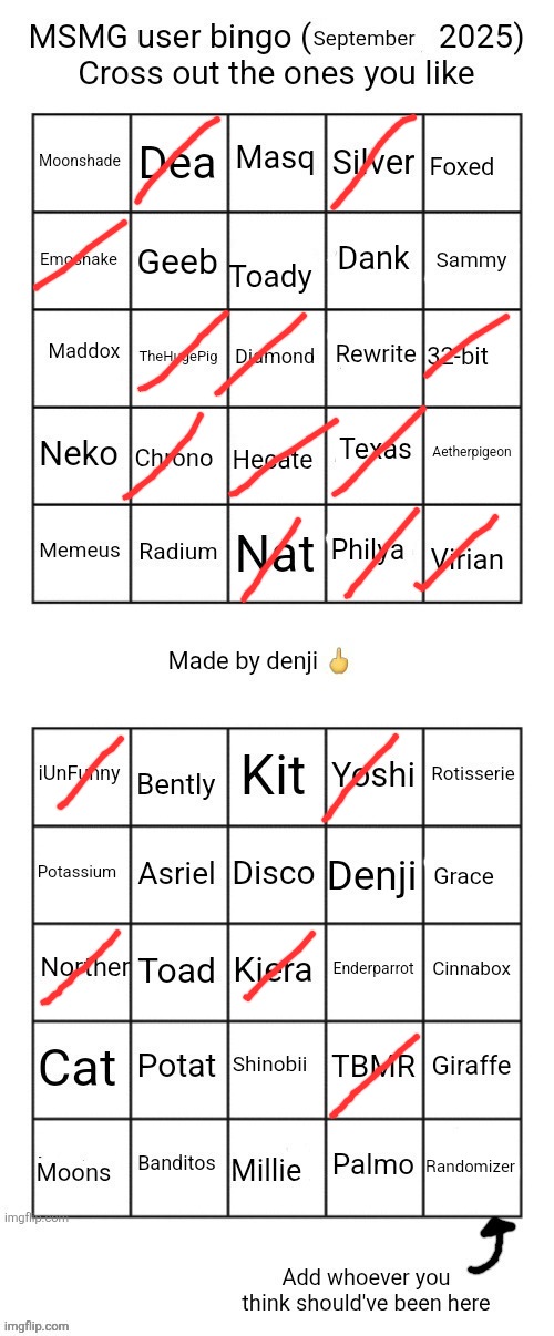 got no hate for anyone. unchecked does mean Ion rember I interacted with them | Randomizer | image tagged in msmg user bingo september 2025 cross the one you like | made w/ Imgflip meme maker