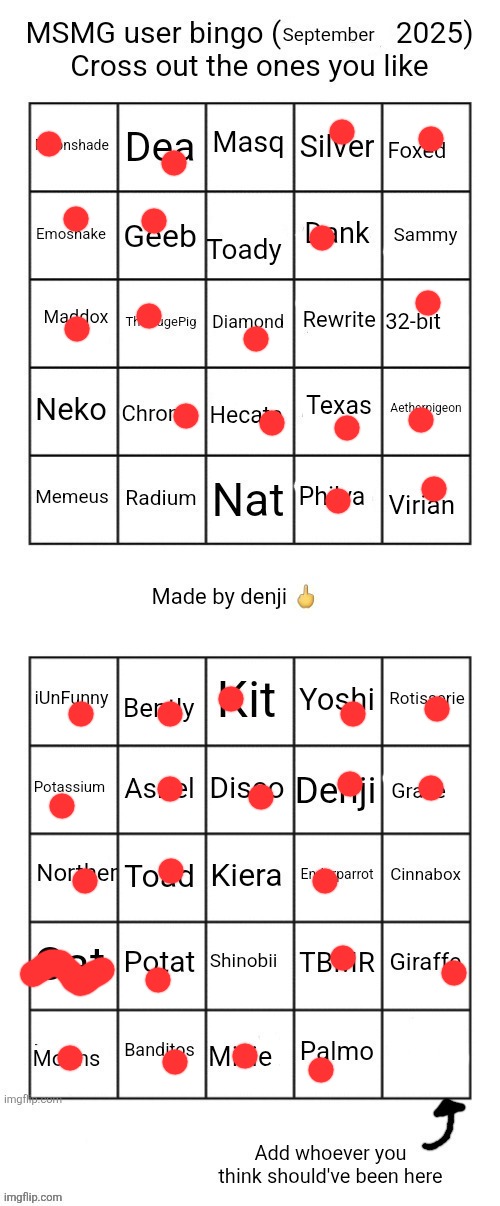 MSMG user bingo (September 2025) cross the one you like | image tagged in msmg user bingo september 2025 cross the one you like | made w/ Imgflip meme maker