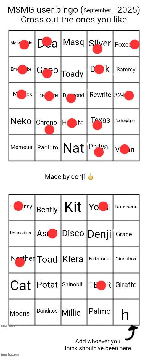 MSMG user bingo (September 2025) cross the one you like | h | image tagged in msmg user bingo september 2025 cross the one you like | made w/ Imgflip meme maker