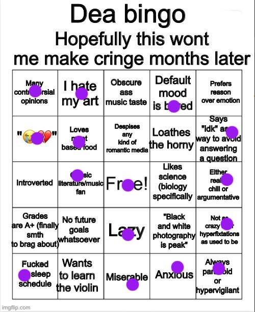 Dea bingo | image tagged in dea bingo | made w/ Imgflip meme maker