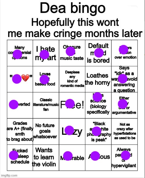 that one bluey character :3 | image tagged in dea bingo | made w/ Imgflip meme maker