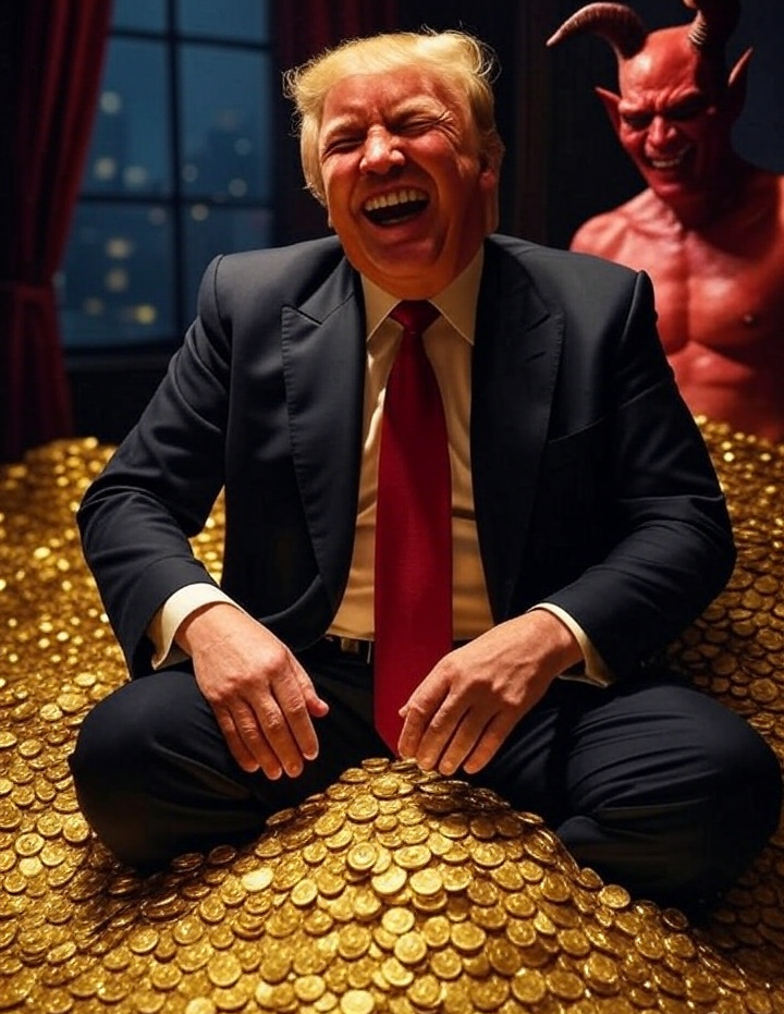 Donald Trump Satan laughing pile of gold Blank Meme Template