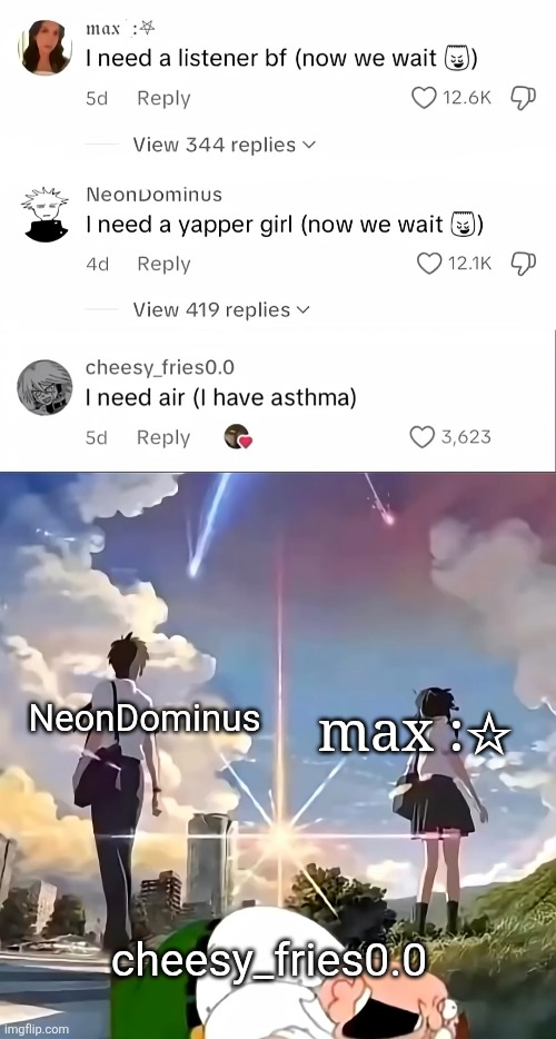 CƆD | max :☆; NeonDominus; cheesy_fries0.0 | image tagged in funny memes,asthma | made w/ Imgflip meme maker
