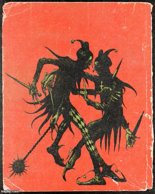 Dueling Jesters | image tagged in rmk | made w/ Imgflip meme maker