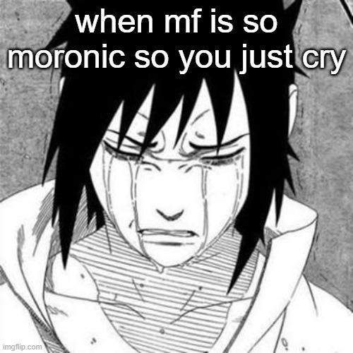 me rn | when mf is so moronic so you just cry | image tagged in sasuke crying | made w/ Imgflip meme maker