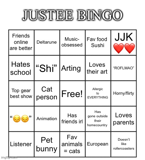 High Quality Justee bingo Blank Meme Template