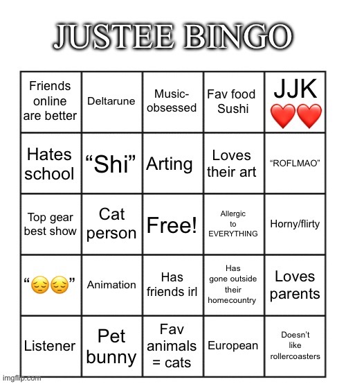 FAHHH | image tagged in justee bingo | made w/ Imgflip meme maker