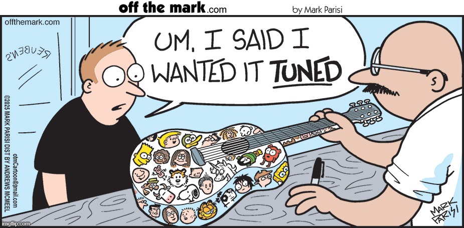 There appears to have been a slight misunderstanding | image tagged in off the mark,guitar,cartoon | made w/ Imgflip meme maker