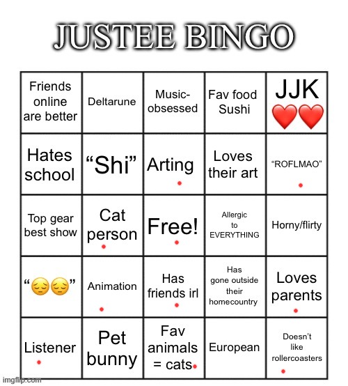 FINALLY SOMEONE WHO LOVES THEIR PARENTS!!! | image tagged in justee bingo | made w/ Imgflip meme maker