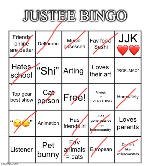 Justee bingo | image tagged in justee bingo | made w/ Imgflip meme maker