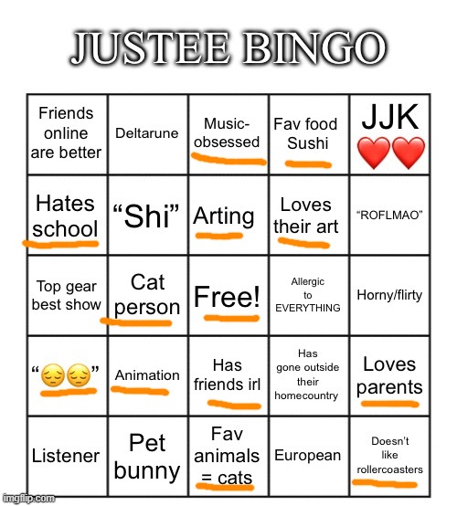 Justee bingo | image tagged in justee bingo | made w/ Imgflip meme maker