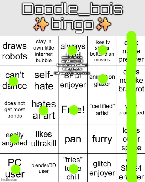 doodle_boi bingo | used to be one. might even still be watching it without telling anyone but you might never know. | image tagged in doodle_boi bingo | made w/ Imgflip meme maker