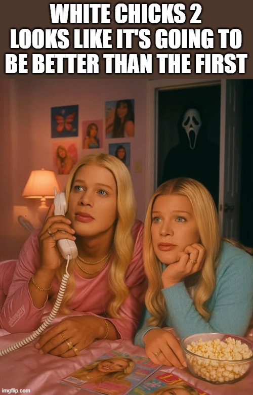 White Chicks 2 | WHITE CHICKS 2 LOOKS LIKE IT'S GOING TO BE BETTER THAN THE FIRST | image tagged in white chicks 2,white chicks,ghostface,scream,funny,memes | made w/ Imgflip meme maker