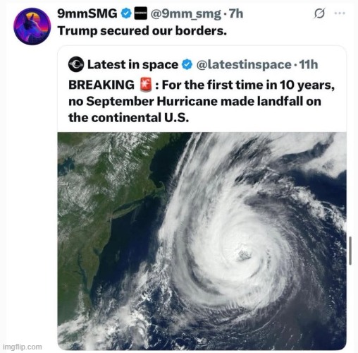Trump is good at what he does...:) | image tagged in hurricanes,record,september,donald trump,political humor | made w/ Imgflip meme maker