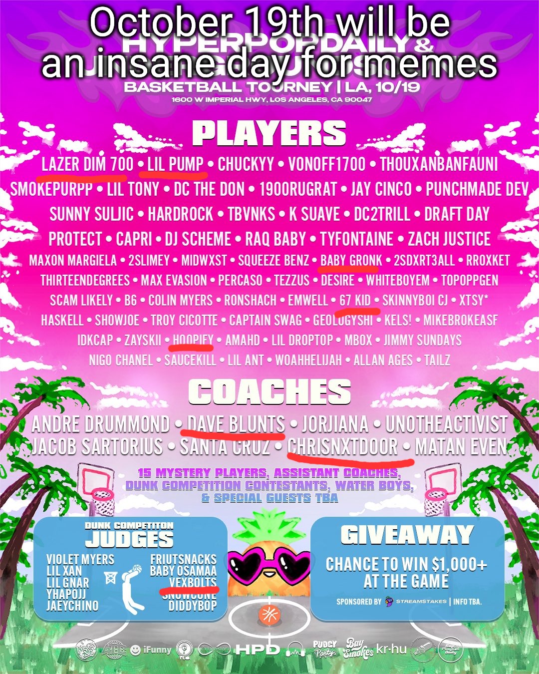 baby gronk going up against the 67 kid in basketball with vexbolts as the judge and dave blunts as the coach | October 19th will be an insane day for memes | made w/ Imgflip meme maker