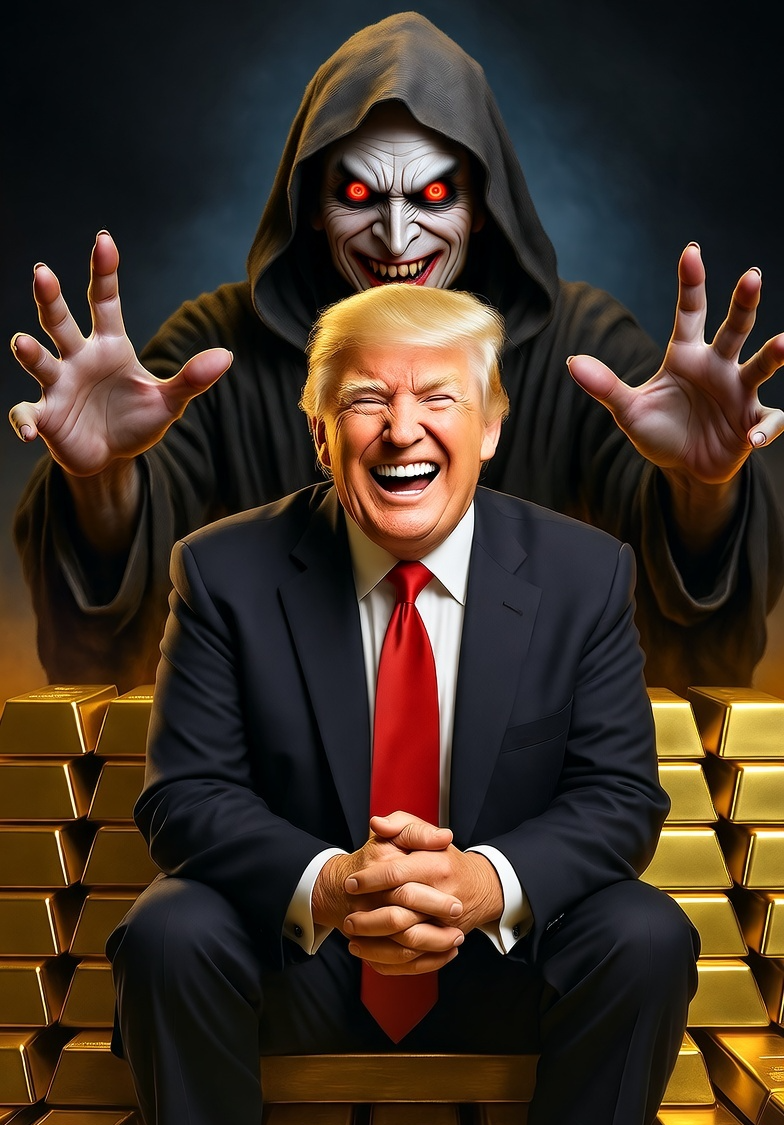 Donald Trump Satan laughing pile of gold Blank Meme Template