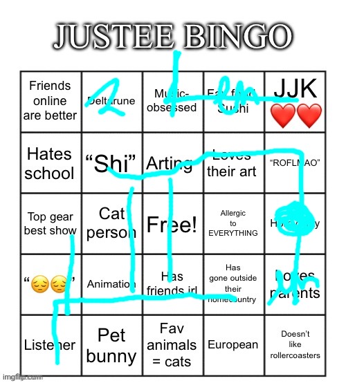 A bit too horny | image tagged in justee bingo | made w/ Imgflip meme maker