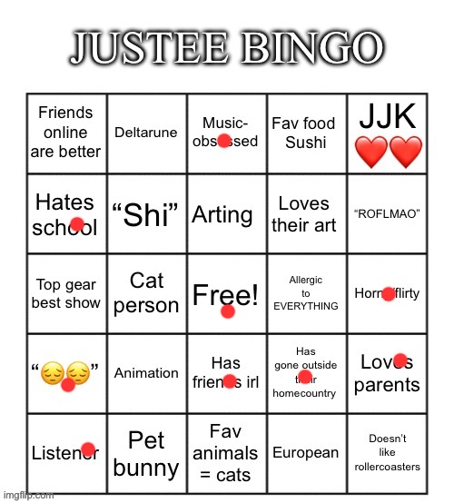 Justee bingo | image tagged in justee bingo | made w/ Imgflip meme maker